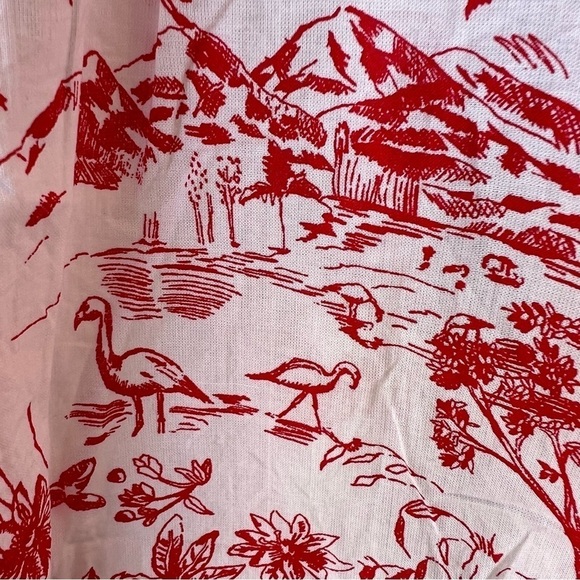 H&M TROPICAL JUNGLE RED/WHITE PRINT V-NECK COTTON CAP SLEEVE TOP SIZE LARGE - Picture 4 of 7